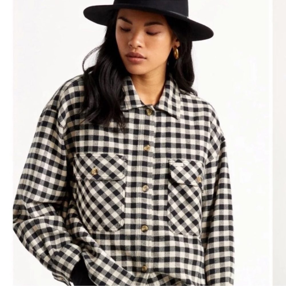 Brixton Women’s Bowery Flannel cream and black plaid size large